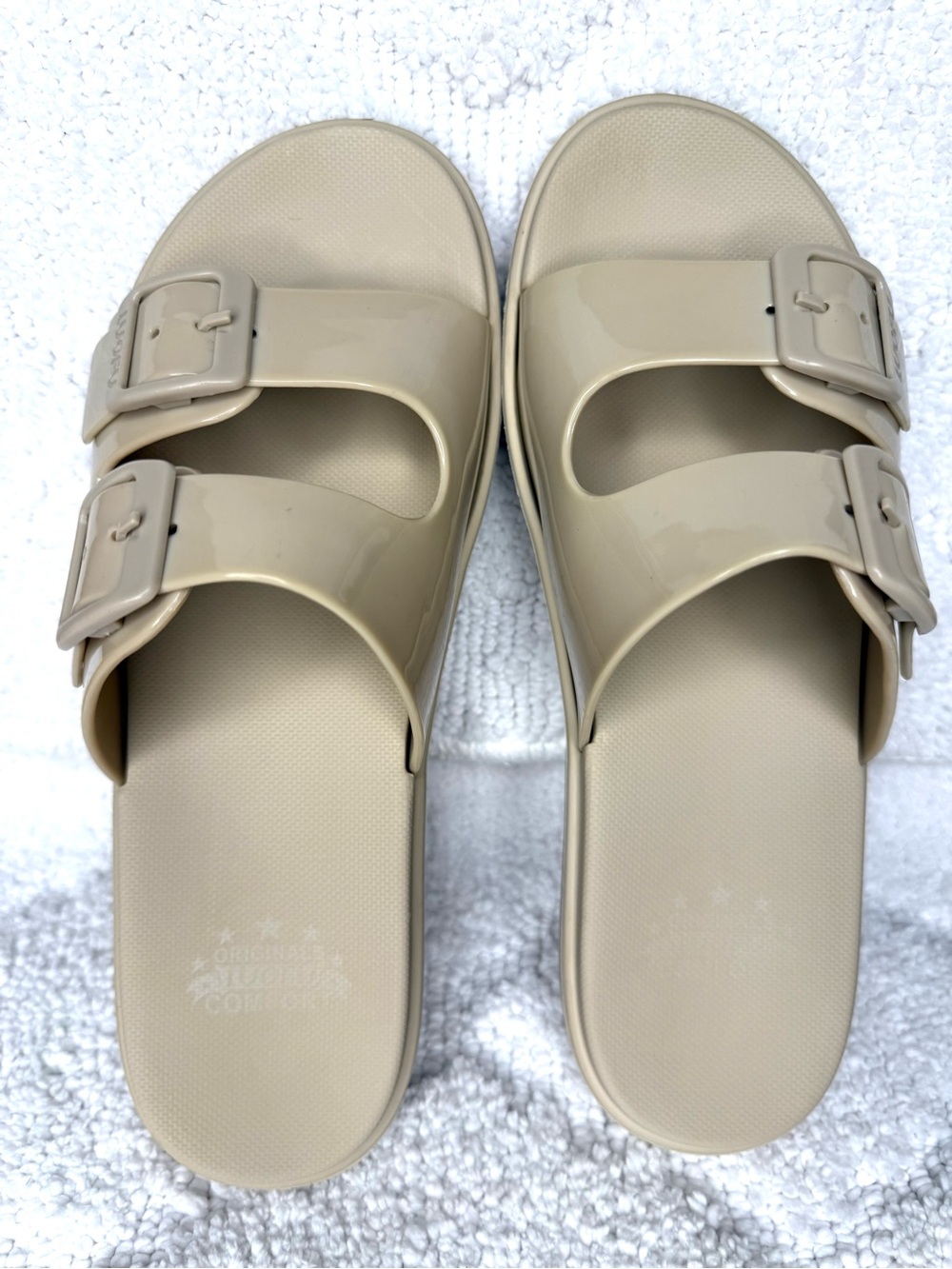 LUOFU Comfort Beige Jelly Dual Buckle Slide Sandals EU 39
